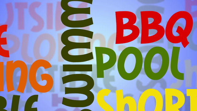 Moving around a conceptual list of summer and activity words zooming into a selection