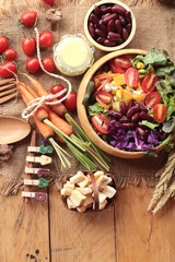 Fresh salad with dressing is a delicious .
