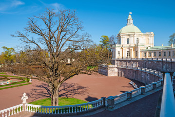 Lomonosov, Leningrad Oblastt, Russia - May 10, 2015: Forecourt of Bolshoy (Menshikovskiy) palace. Located in Oranienbaum park on the shore of Gulf of Finland. © dr_verner