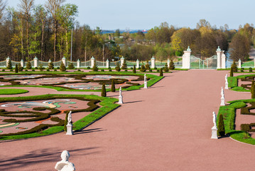Lomonosov, Leningrad Oblast, Russia - May 10, 2015: Forecourt of Bolshoy (Menshikovskiy) palace. Located in Oranienbaum park on the shore of Gulf of Finland. © dr_verner