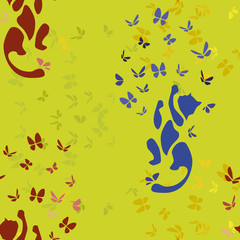 pattern with cats and butterfly