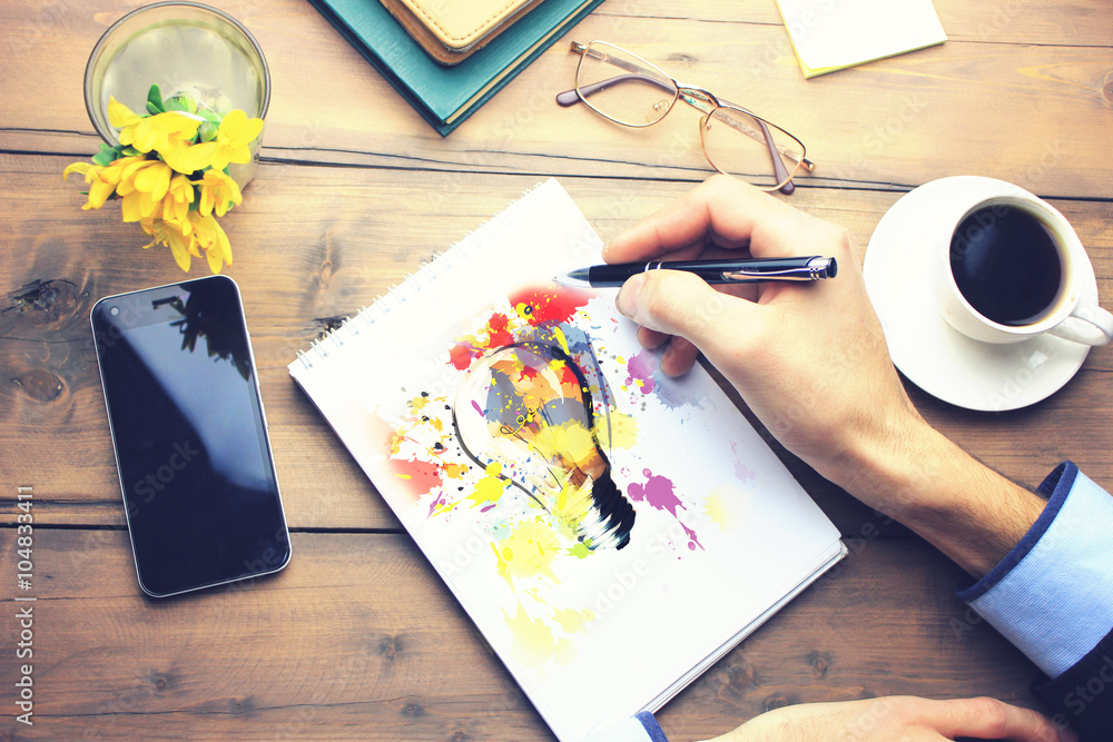 Poster idea on paper on working table