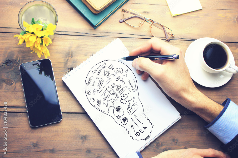 Poster idea on paper on working table