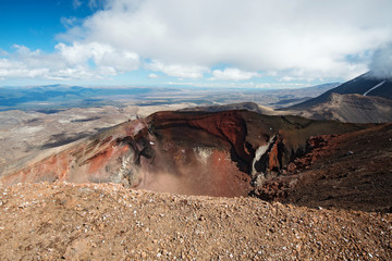 Red Crater, scenic view from top of Tongariro Alpine Crossing, New Zealand