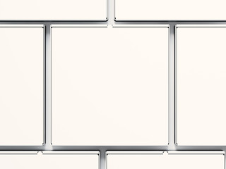 Closeup blank close pizza paper boxs isolated on white background. Horizontal mockup, top view. 3d render