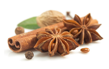 cinnamon sticks, anise star and other spices