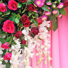Pink and white backdrop flowers arrangement