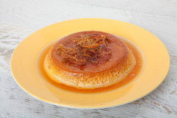 Homemade custard pudding served with caramel