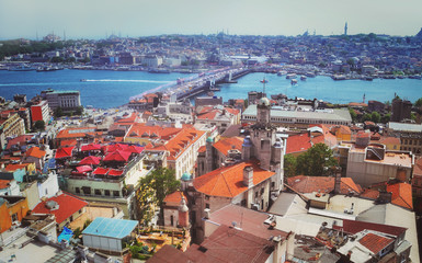 Naklejka na ściany i meble View towards Blu Mosque from the Galata Tower, Istanbul, Turkey