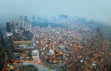Fototapeta na wymiar View towards Blu Mosque from the Galata Tower, Istanbul, Turkey
