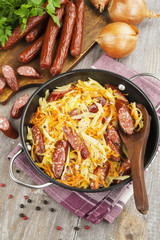 Stewed cabbage with smoked sausage