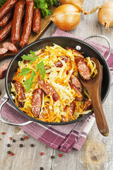 Stewed cabbage with smoked sausage