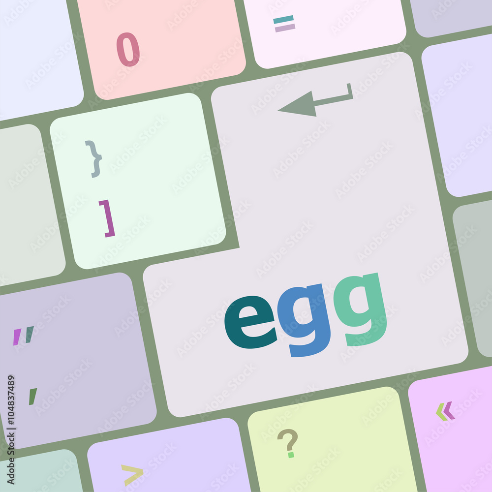 Poster egg word on computer pc keyboard key vector illustration
