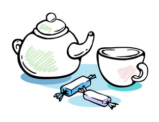 Tea and candies still life