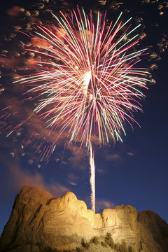 Fireworks Over Mt Rushmore National Monument In South Dakota, USA