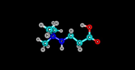 Meldonium molecular structure isolated on black