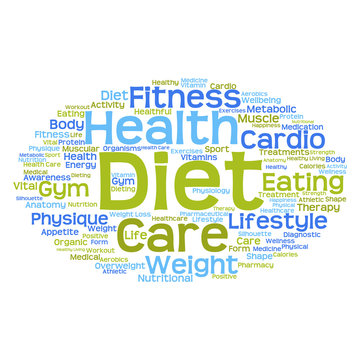 Concept or conceptual abstract health diet or sport word cloud or wordcloud isolated on white background