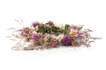 Summer flower wreath on a white background