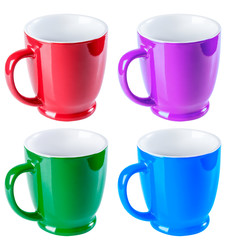 Ceramic mug, blue, green, red and purple color, isolate on a whi