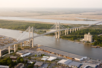 suspension bridge and shipyard in Savannah, Georgia