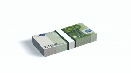 100 Euro bills pack with bank wrapper isolated on white