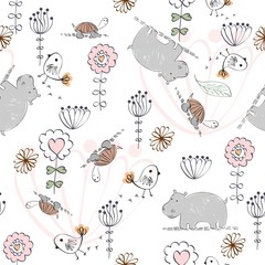 Obraz premium Sweet babies doodle seamless pattern. Babies background.