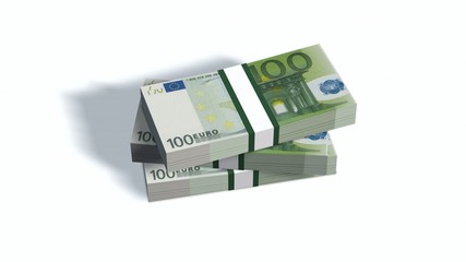 100 Euro bills packs with bank wrapper isolated on white