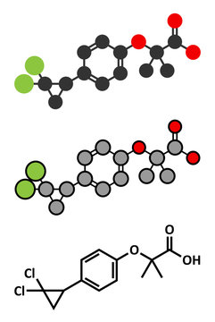 Ciprofibrate hyperlipidemia drug molecule (fibrate class).