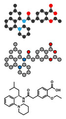 Repaglinide diabetes drug molecule.