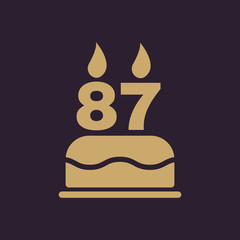 The birthday cake with candles in the form of number 87 icon. Birthday symbol. Flat