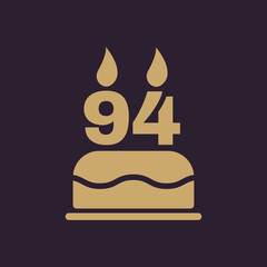 The birthday cake with candles in the form of number 94 icon. Birthday symbol. Flat