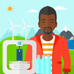 Man with three D printer.