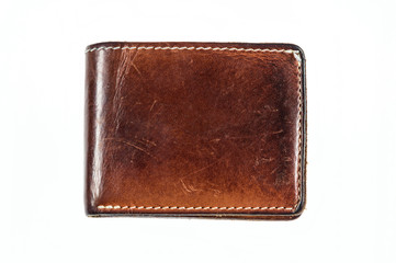 Brown leather wallet on white background