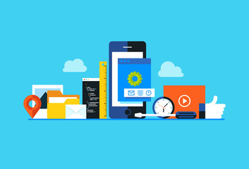 Mobile application development, smartphone app programming. Flat design modern vector illustration concept.