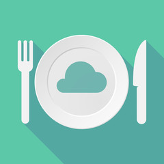 Long shadow tableware illustration with a cloud