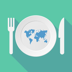 Long shadow tableware illustration with a world map