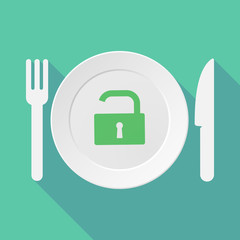 Long shadow tableware illustration with an open lock pad