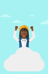 Woman sitting on cloud.