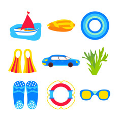 Summer vacation objects isolated over white