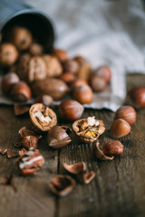 Nuts mix in a wooden plate