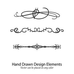 abstract vector design elements, set of beautiful fancy curls and swirls paragraph or text divider, underline design, or border, black ink lines. Wedding design element. Vector can go on any color.