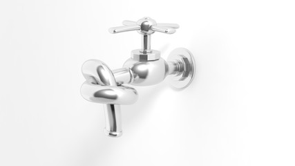 3D water tap tied knot, isolated on white background.
