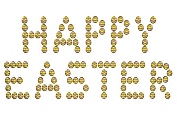 Words happy easter written from easter eggs.