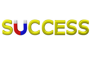 Concept: word success with U shaped magnet instead letter U