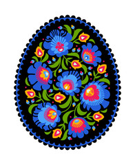 Happy Easter egg made with folk colorful flowers