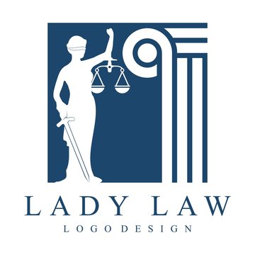 Simple Square Design of Lady Justice, Pillar Law Illustration