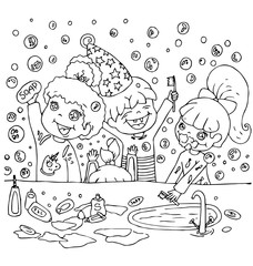 children in the bathtub watching your hygiene hand drawn outline for coloring isolated on the white background