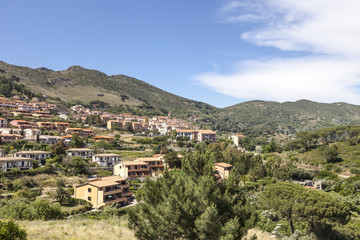 Fototapeta na wymiar Rio nell Elba, village at a hill, Elba, Tuscany, Italy, Europe