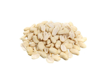 Dried peanuts closeup isolated in white background