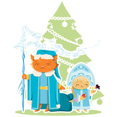 Fototapeta premium Cat and Kitten Happy New Year